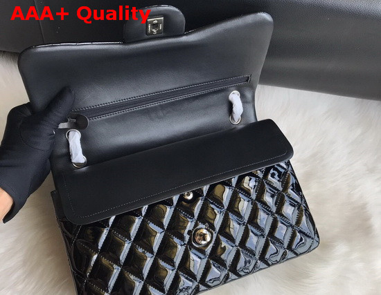 Chanel Large Classic Flap Bag in Black Patent Leather with Silver Hardware Replica