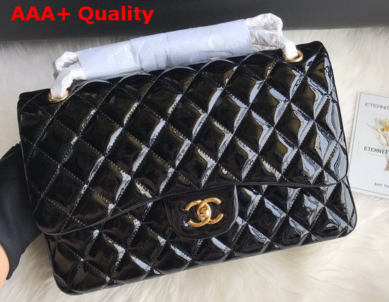 Chanel Large Classic Flap Bag in Black Patent Leather with Silver Hardware Replica