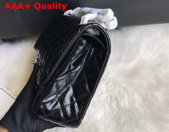 Chanel Large Classic Flap Bag in Black Patent Leather with Silver Hardware Replica