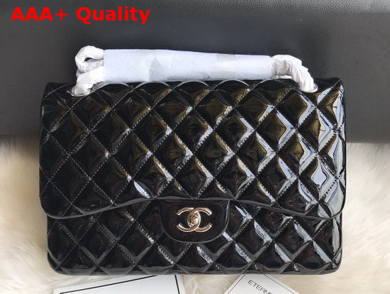 Chanel Large Classic Flap Bag in Black Patent Leather with Silver Hardware Replica