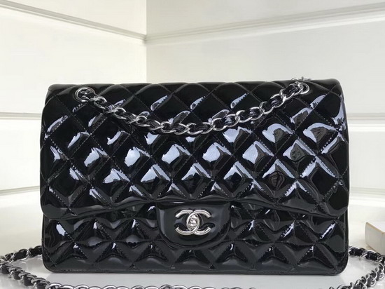 Chanel Large Classic Flap Bag in Black Patent Leather