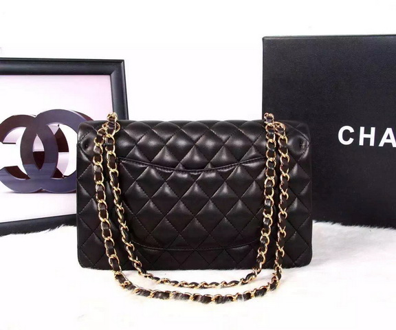 Chanel Large Classic Flap Bag in Black Quilted Lambskin with Gold Chain for Sale