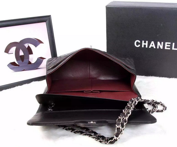 Chanel Large Classic Flap Bag in Black Quilted Lambskin with Gold Chain for Sale