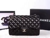 Chanel Large Classic Flap Bag in Black Quilted Lambskin with Silver Chain for Sale