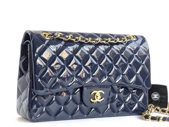 Chanel Large Classic Flap Bag in Blue Patent Leather