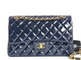 Chanel Large Classic Flap Bag in Blue Patent Leather