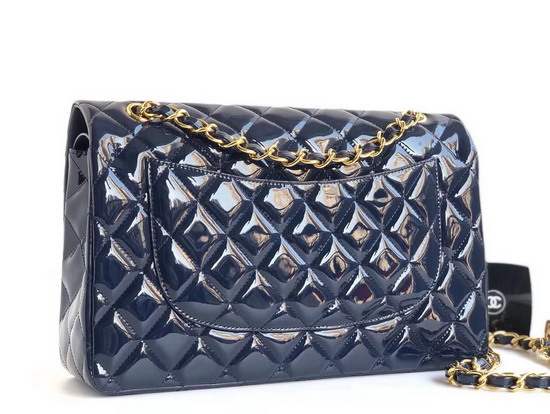 Chanel Large Classic Flap Bag in Blue Patent Leather