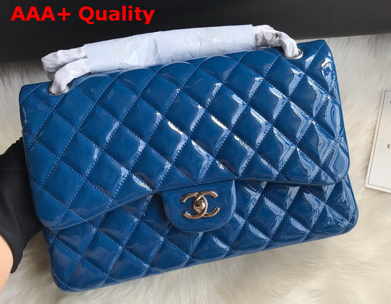 Chanel Large Classic Flap Bag in Blue Patent Leather Replica