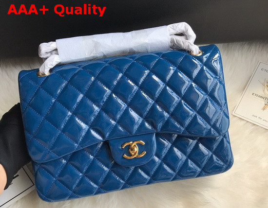 Chanel Large Classic Flap Bag in Blue Patent Leather Replica