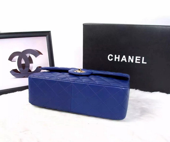 Chanel Large Classic Flap Bag in Blue Quilted Lambskin with Gold Chain for Sale