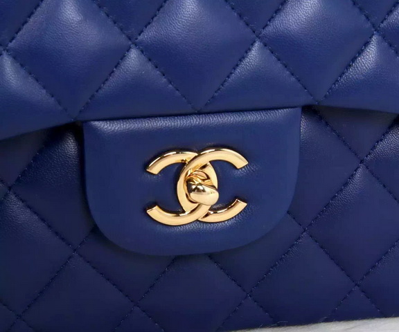 Chanel Large Classic Flap Bag in Blue Quilted Lambskin with Gold Chain for Sale