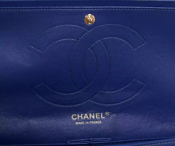 Chanel Large Classic Flap Bag in Blue Quilted Lambskin with Gold Chain for Sale