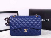 Chanel Large Classic Flap Bag in Blue Quilted Lambskin with Gold Chain for Sale