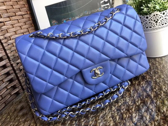 Chanel Large Classic Flap Bag in Blue with Silver Hardware Lambskin