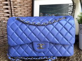 Chanel Large Classic Flap Bag in Blue with Silver Hardware Lambskin