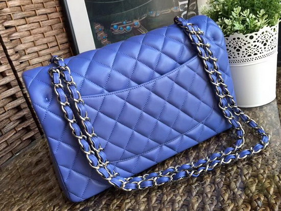 Chanel Large Classic Flap Bag in Blue with Silver Hardware Lambskin