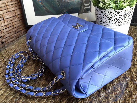 Chanel Large Classic Flap Bag in Blue with Silver Hardware Lambskin