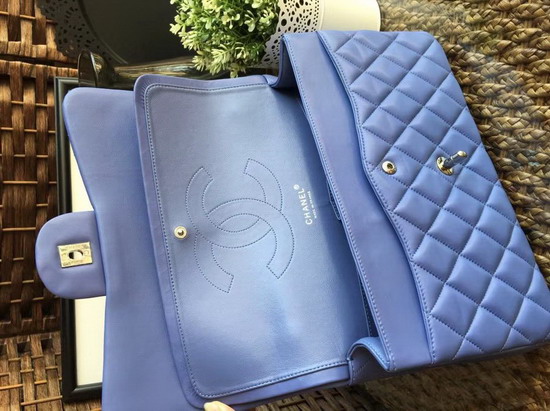 Chanel Large Classic Flap Bag in Blue with Silver Hardware Lambskin