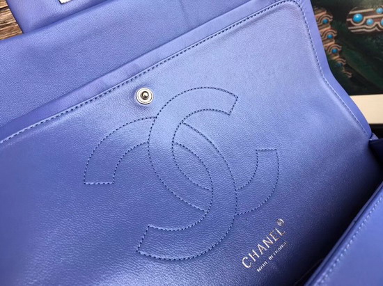 Chanel Large Classic Flap Bag in Blue with Silver Hardware Lambskin