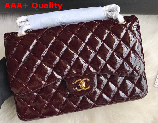 Chanel Large Classic Flap Bag in Bordeaux Patent Leather Replica