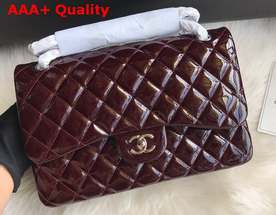 Chanel Large Classic Flap Bag in Bordeaux Patent Leather Replica