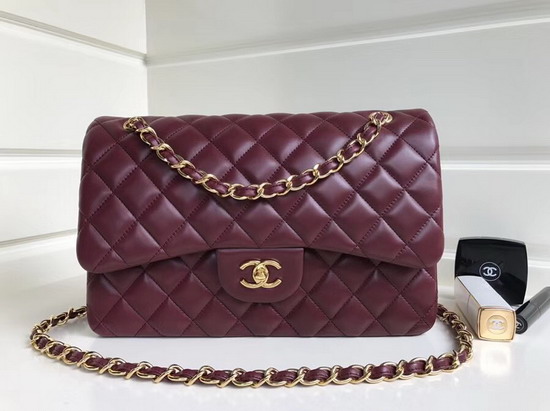 Chanel Large Classic Flap Bag in Burgundy Lambskin Gold Hardware