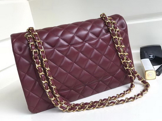 Chanel Large Classic Flap Bag in Burgundy Lambskin Gold Hardware