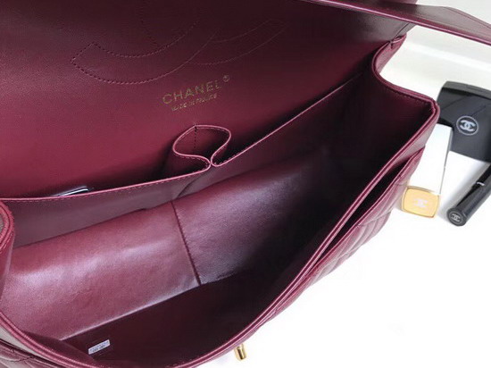 Chanel Large Classic Flap Bag in Burgundy Lambskin Gold Hardware