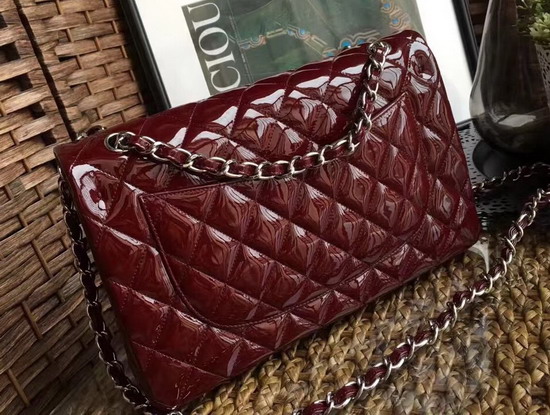 Chanel Large Classic Flap Bag in Burgundy Patent Leather