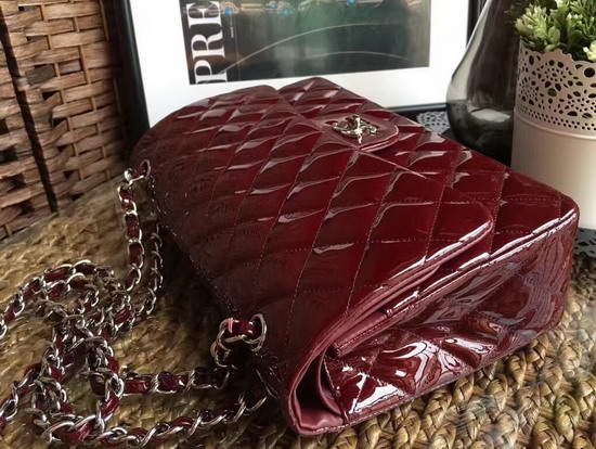 Chanel Large Classic Flap Bag in Burgundy Patent Leather