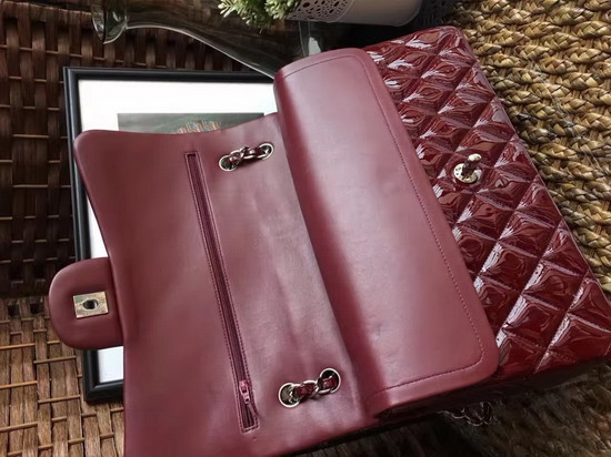 Chanel Large Classic Flap Bag in Burgundy Patent Leather