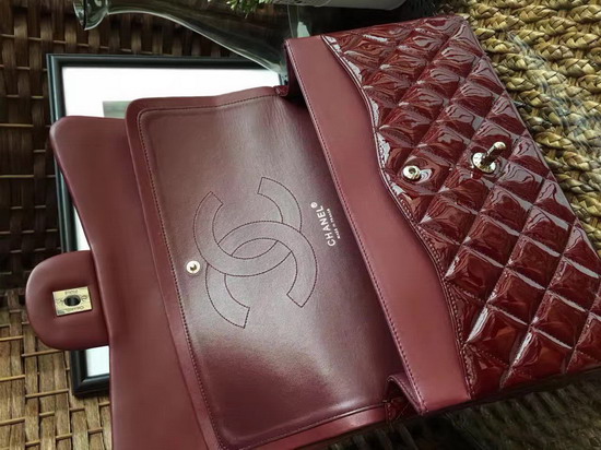 Chanel Large Classic Flap Bag in Burgundy Patent Leather