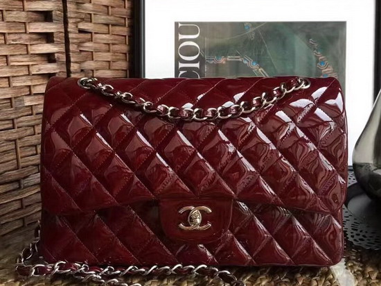 Chanel Large Classic Flap Bag in Burgundy Patent Leather