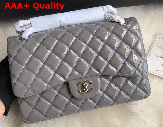 Chanel Large Classic Flap Bag in Gray Patent Leather Replica