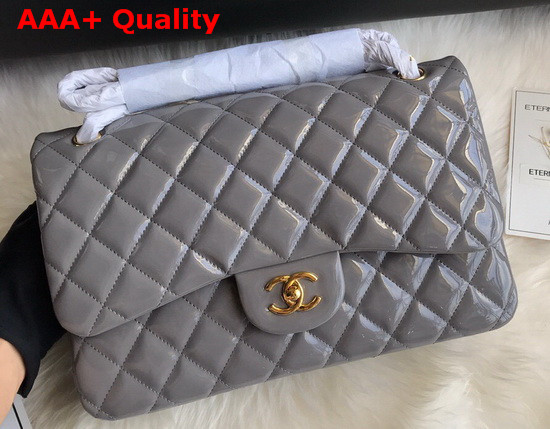 Chanel Large Classic Flap Bag in Gray Patent Leather Replica