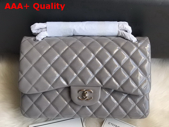 Chanel Large Classic Flap Bag in Gray Patent Leather Replica