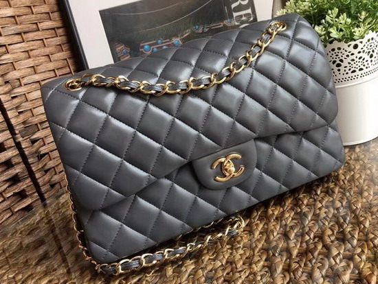 Chanel Large Classic Flap Bag in Grey Lambskin Gold Hardware