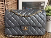 Chanel Large Classic Flap Bag in Grey Lambskin Gold Hardware