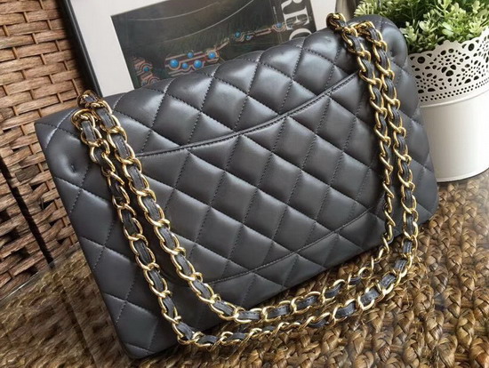 Chanel Large Classic Flap Bag in Grey Lambskin Gold Hardware