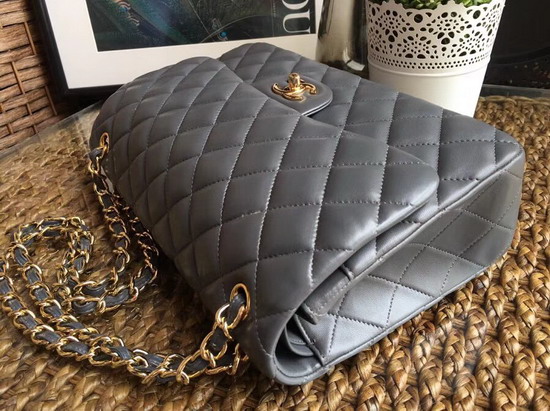 Chanel Large Classic Flap Bag in Grey Lambskin Gold Hardware