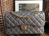 Chanel Large Classic Flap Bag in Grey Patent Leather