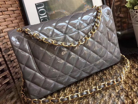 Chanel Large Classic Flap Bag in Grey Patent Leather