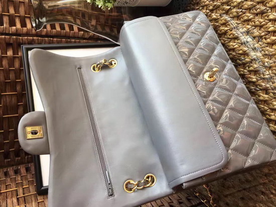 Chanel Large Classic Flap Bag in Grey Patent Leather