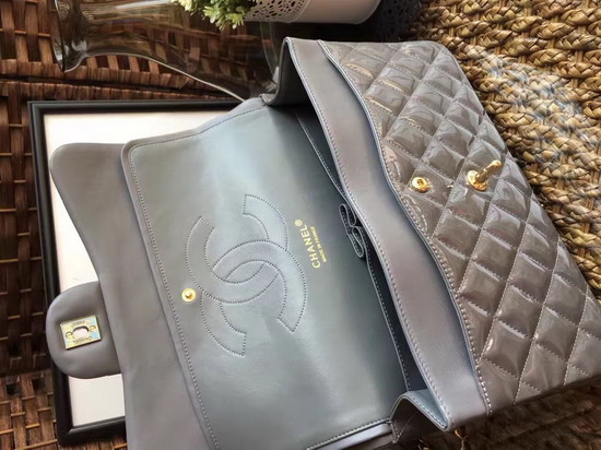 Chanel Large Classic Flap Bag in Grey Patent Leather