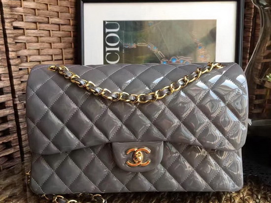 Chanel Large Classic Flap Bag in Grey Patent Leather