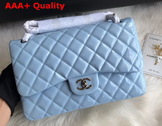 Chanel Large Classic Flap Bag in Light Blue Patent Leather Replica