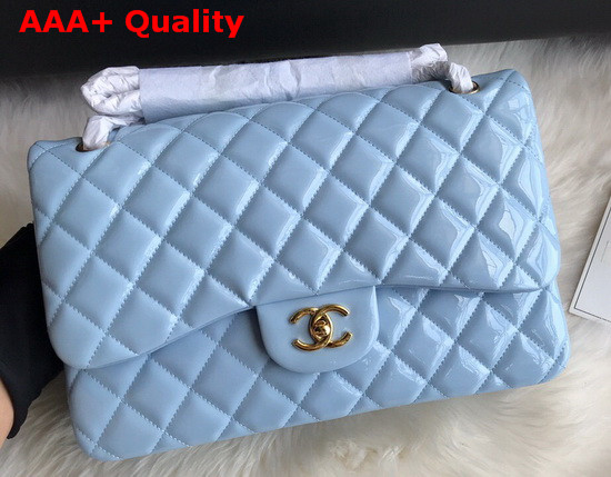 Chanel Large Classic Flap Bag in Light Blue Patent Leather Replica