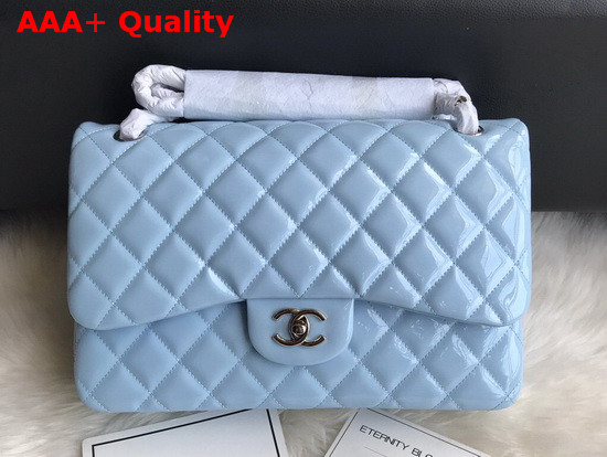 Chanel Large Classic Flap Bag in Light Blue Patent Leather Replica