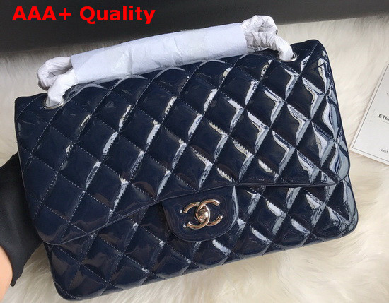 Chanel Large Classic Flap Bag in Navy Blue Patent Leather Replica