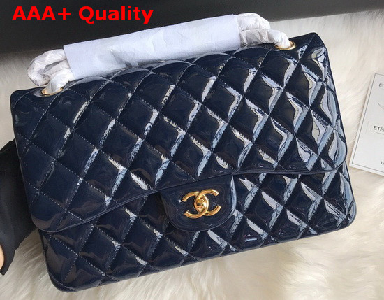 Chanel Large Classic Flap Bag in Navy Blue Patent Leather Replica